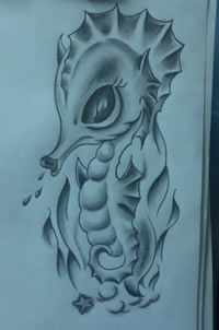 经典的海马纹身手稿图案