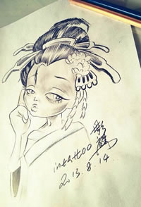 好看的艺妓线稿纹身手稿图案