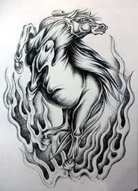 潮流的黑灰马纹身图案