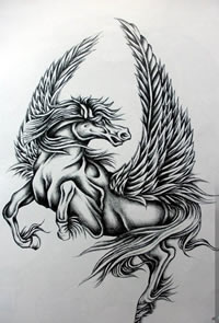 一款马翅膀纹身图案