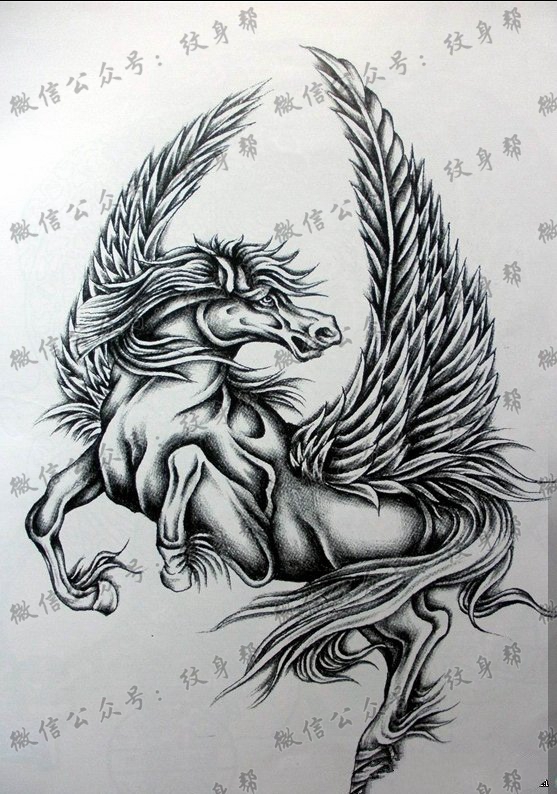 一款马翅膀纹身图案