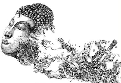 撕裂的佛头齐天大圣孙悟空纹身手稿图片