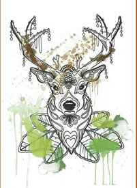 彩色羚羊纹身手稿图案由武汉