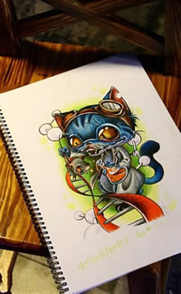 彩色卡哇伊猫咪纹身图案