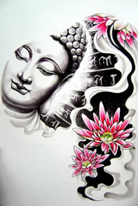 黑白半胛佛头纹身图案