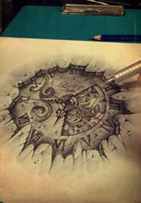 一款机械时钟纹身手稿图案