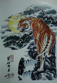凶猛上山虎纹身手稿图案
