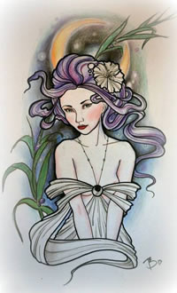 彩色女郎纹身手稿图案