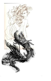 素描风格美人鱼纹身图案