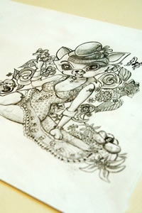 猪女郎玫瑰花纹身图片