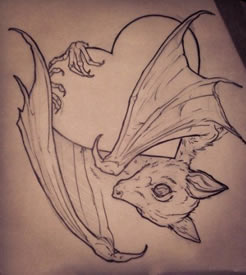 一款蝙蝠纹身手稿图案