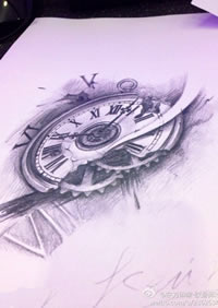 黑灰齿轮纹身手稿图案