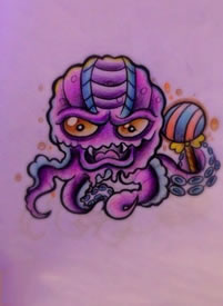 彩色章鱼纹身手稿图案