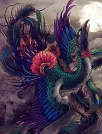 彩色凤凰纹身手稿图案
