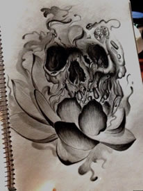 欧美骷髅莲花纹身图案