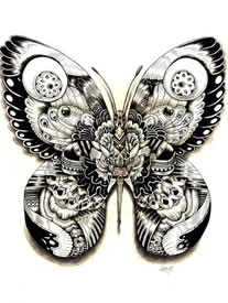 一款灰黑蝴蝶纹身图案