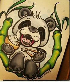 彩色卡通熊猫纹身图案