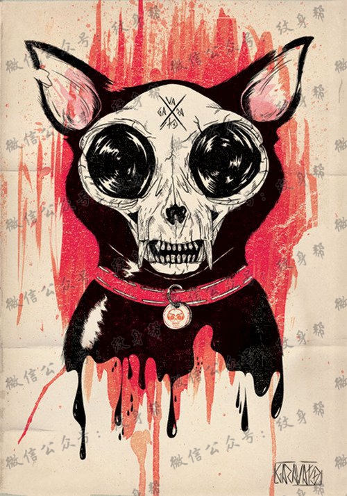 一款彩色狗狗纹身图案