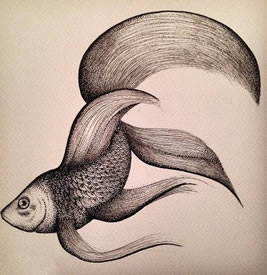 生龙活虎金鱼纹身手稿图案