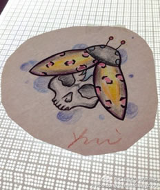 瓢虫帽子的骷髅君纹身图案