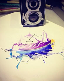 彩色泼墨羽毛纹身图案