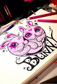 彩色兔子纹身手稿图案