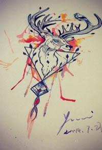 彩色羚羊纹身图案