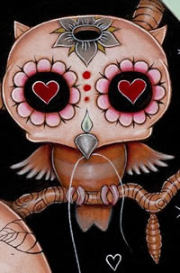 卡通彩色猫头鹰纹身手稿图案