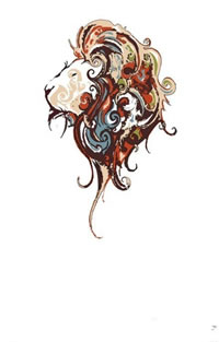 彩色狮子纹身手稿图案