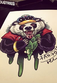 彩色愤怒的熊猫纹身图案