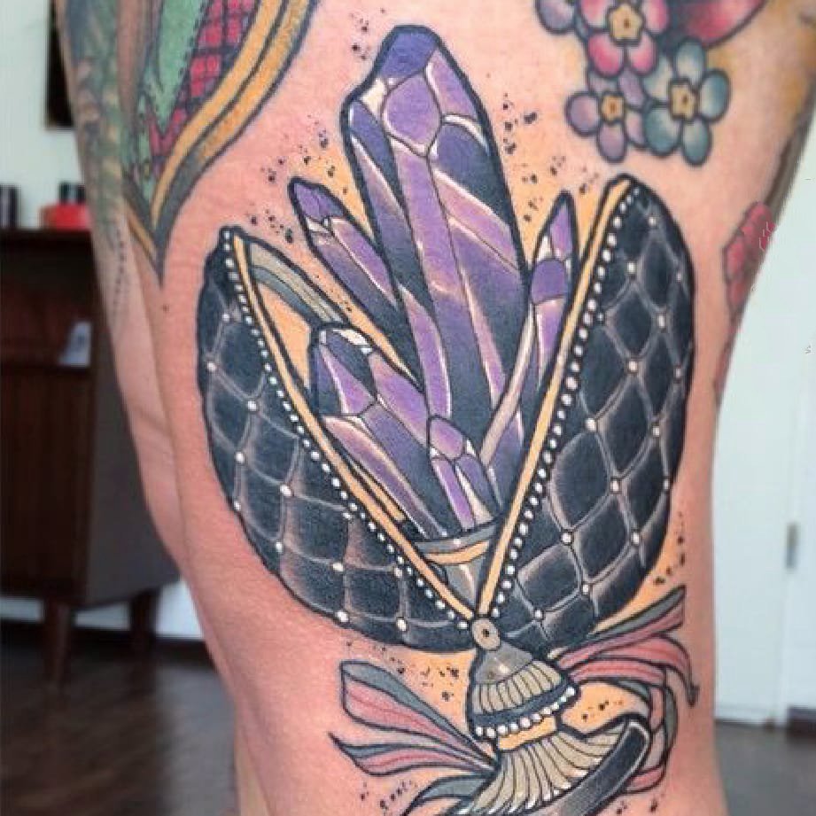 水晶纹身 彩色的水晶纹身钻石和花朵创意纹身图案