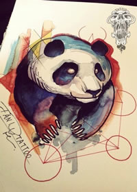 个性彩色熊猫纹身图案