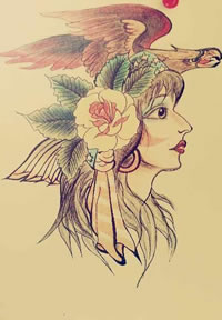 彩色女郎美女纹身图案