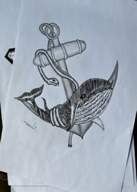 潮流船锚鲨鱼纹身图案