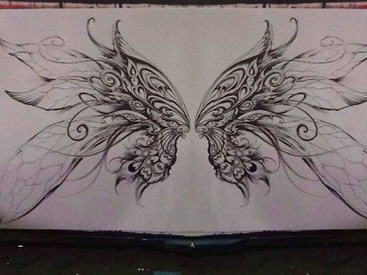 个性蝴蝶手稿纹身图案