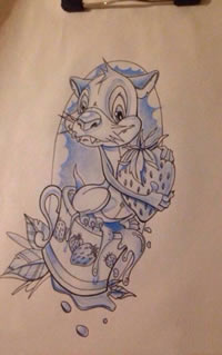 可爱卡通老鼠纹身手稿图案