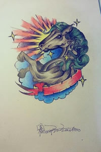 彩色马纹身手稿图案