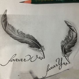 唯美羽毛字母纹身手稿图案