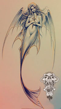 漂亮美人鱼纹身手稿图案