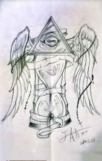 沙漏翅膀上帝之眼纹身手稿图案