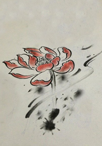 彩色水墨莲花纹身图案