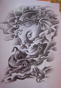 一款经典的象神纹身图案