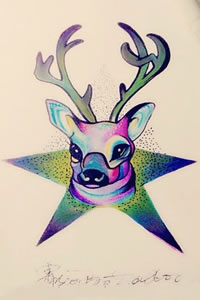 彩色星空羚羊纹身手稿图案