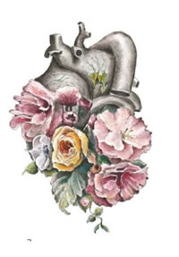 彩色心脏玫瑰花纹身手稿图案