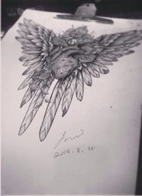 黑灰心脏翅膀纹身手稿图案