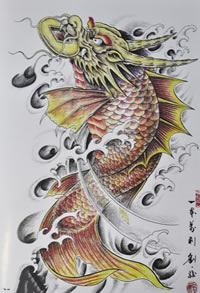 一组生动活泼的鳌鱼纹身图案