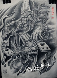 凶神恶煞的黑白无常纹身手稿图案