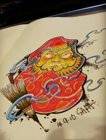 彩色达摩纹身手稿图案