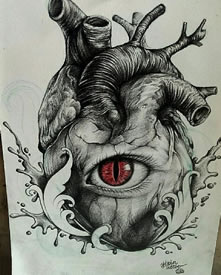 个性欧美心脏眼睛纹身手稿图案