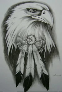 一款老鹰捕梦网纹身手稿图案